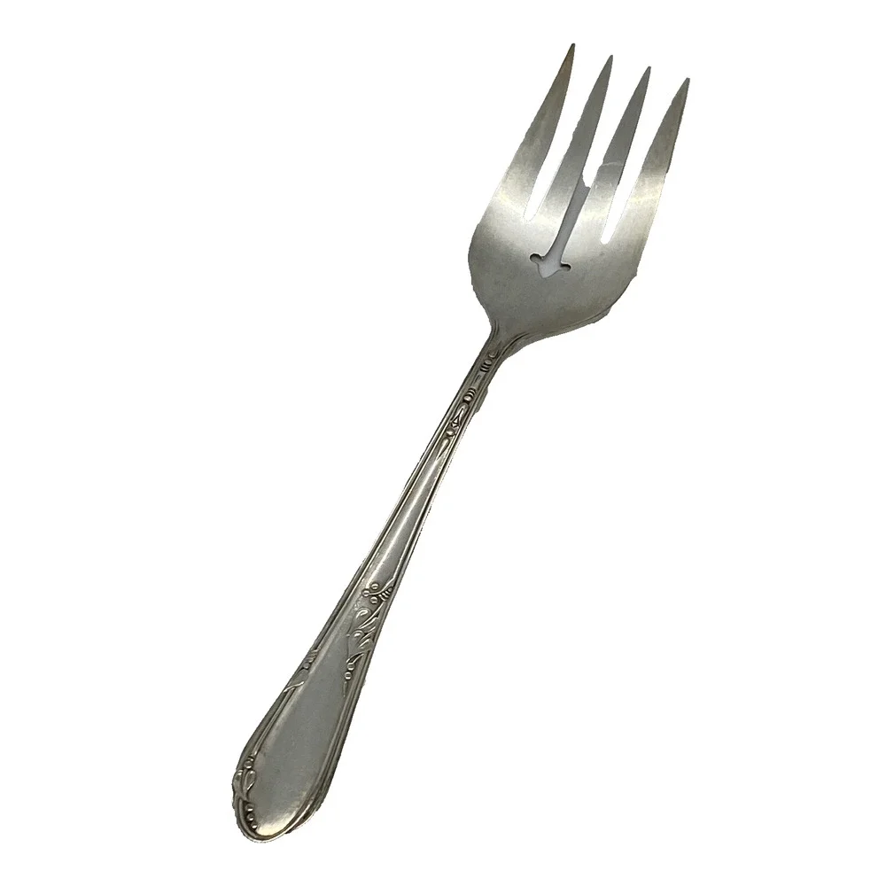 1936 Wm A Rogers A1 Meadowbrook 8” Serving Fork Silver Plate Heather Pattern